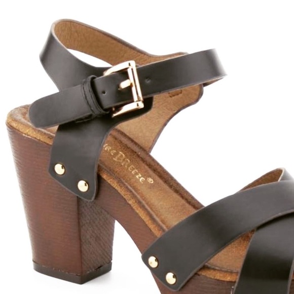 Last One! Retro Black Platform Ankle Strap Heeled Sandal Clog 10 - Picture 3 of 4